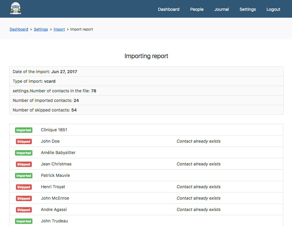 Default import dashboard